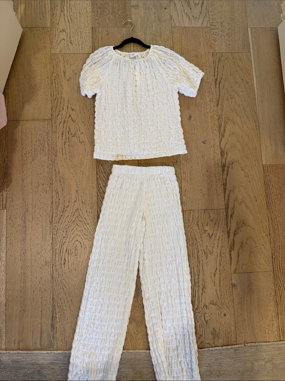 Zara Cream Textured Short Sleeve Pajama Set